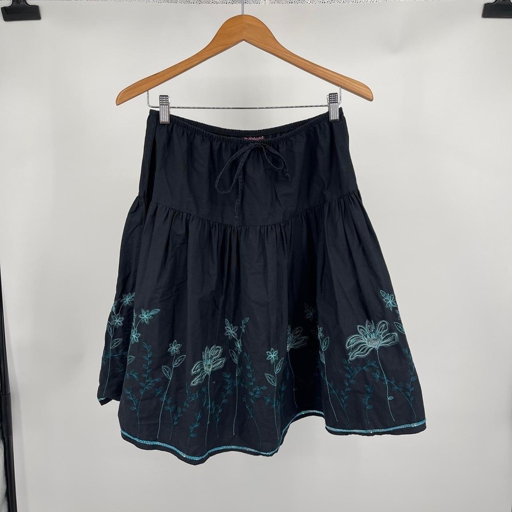 Vintage Y2K Floral Fairy Short Skirt L Whimsy Sequin Cotton Cottagecore Boho